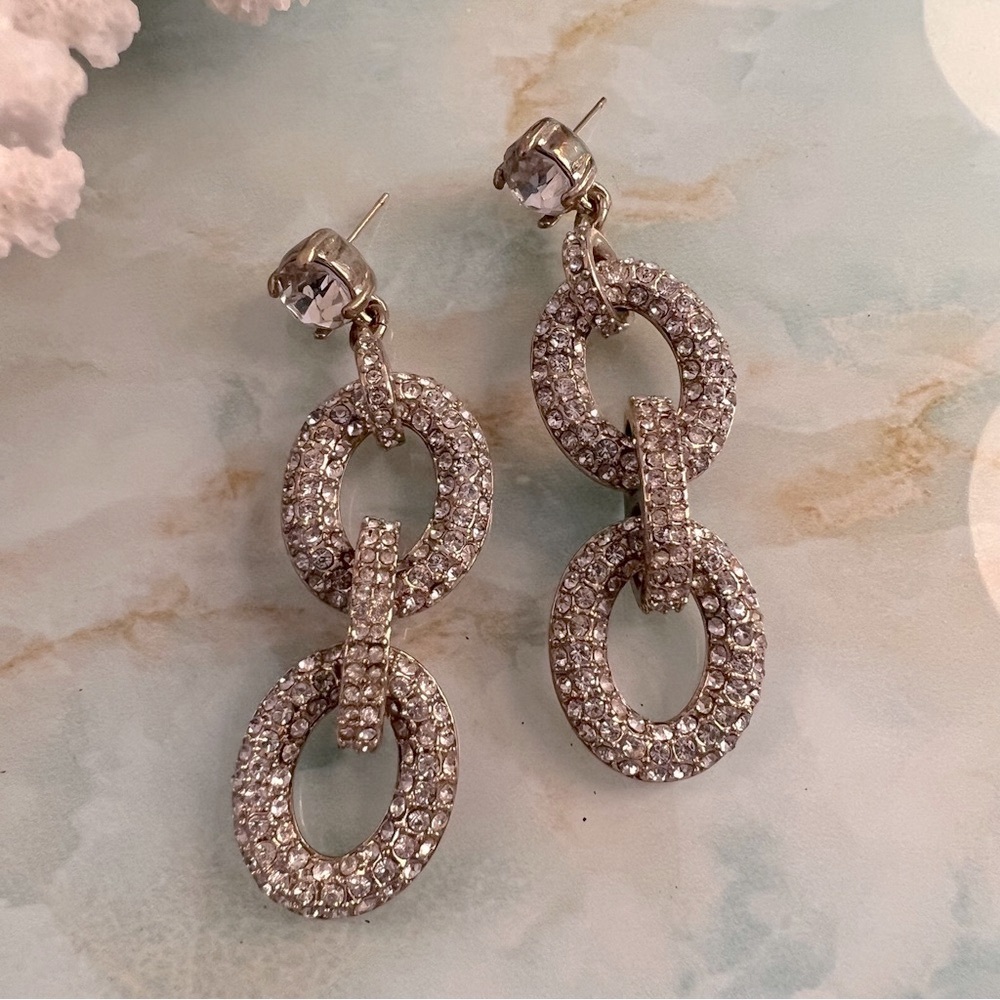 Dangling Rhinestone Chunky Links Statement Earrin… - image 1